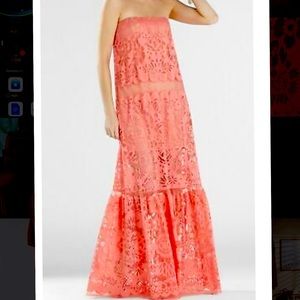 BCBG coral pink strapless gown